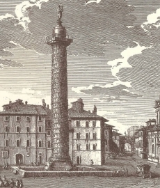 Piazza della Colonna Traiana alla metà del Settecento in una stampa di Giuseppe Vasi. A sinistra, con il n.3, è l'ingresso al Conservatorio di Sant'Eufemia