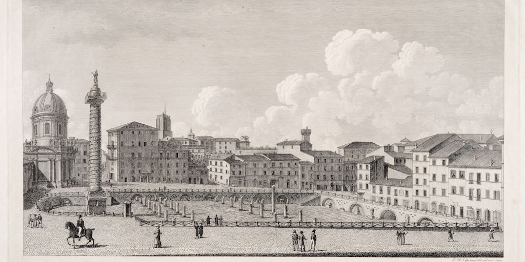 “Foro di Trajano” Veduta della Basilica Ulpia e della Colonna Traiana poco dopo gli scavi francesi del 1810-12