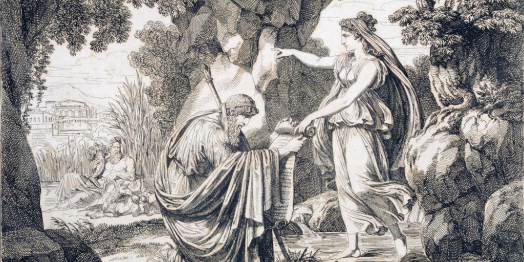 Pinelli Bartolomeo, Numa Pompilio riceve le leggi dalla Ninfa Egeria, stampa, Museo di Roma