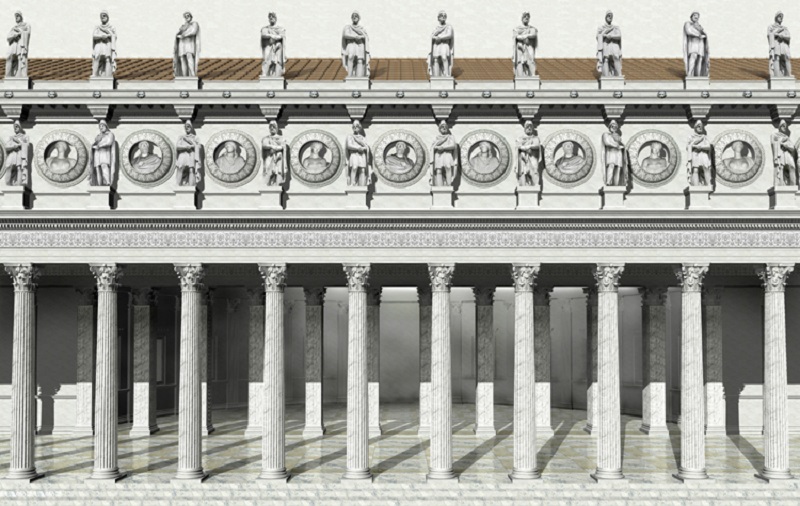 Veduta ricostruttiva di uno dei portici laterali del Foro di Traiano