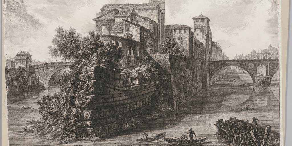 G.B. Piranesi, Isola Tiberina, 1755, tratta da Wikimedia Commons
