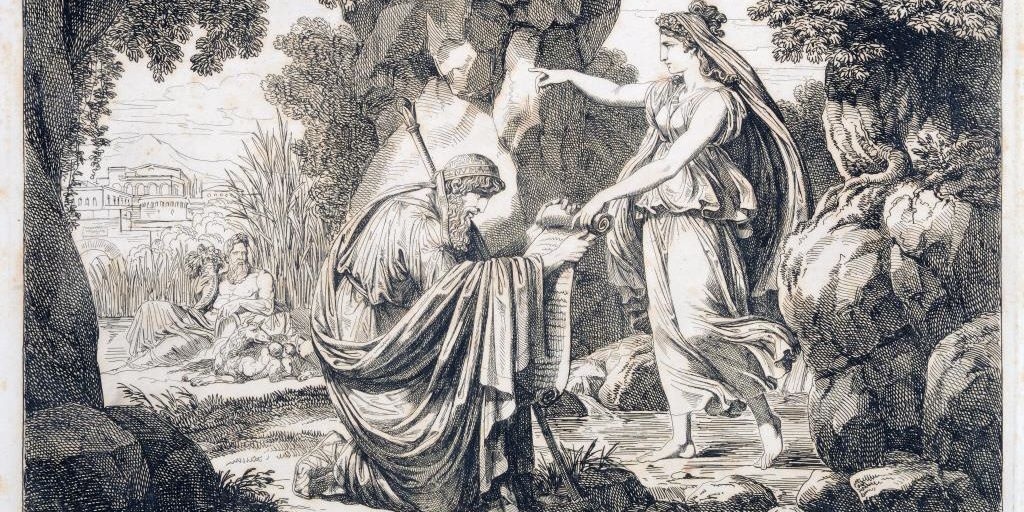 Pinelli Bartolomeo, Numa Pompilio riceve le leggi dalla Ninfa Egeria, stampa, Museo di Roma Numa Pompilio riceve le leggi dalla Ninfa Egeria