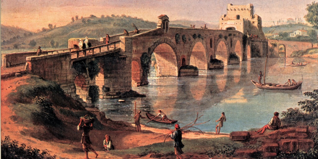 particolare di Gaspar van Wittel (Amersfoort 1652- Roma 1736), Ponte Milvio, 1710 ca.