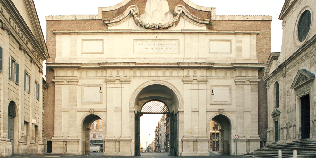 Porta del Popolo, prospetto meridionale. Sovrintendenza Capitolina, Archivio Fotografico Servizio Coordinamento Monumenti Medievali Moderni e Contemporanei Porta del Popolo, prospetto meridionale. Sovrintendenza Capitolina, Archivio Fotografico Servizio Coordinamento Monumenti Medievali Moderni e Contemporanei