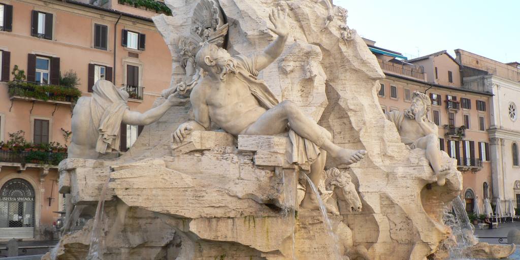La fontana dei Fiumi di Gian Lorenzo Bernini sita in Piazza Navona, Rione Parione