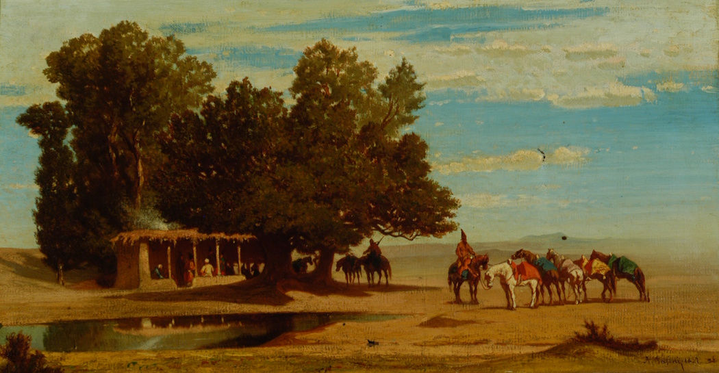 Dipinto del 1857 di Alberto Pasini che raffigura un paesaggio del sud della Persia, esposto al Museo Pietro Canonica Dipinto del 1857 di Alberto Pasini che raffigura un paesaggio del sud della Persia, esposto al Museo Pietro Canonica