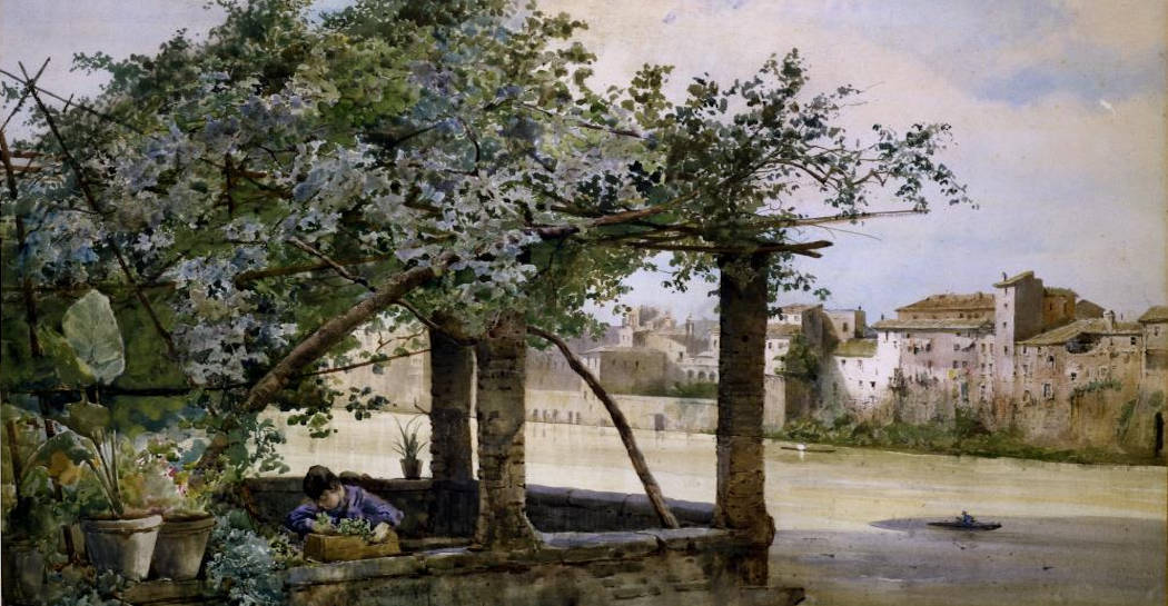 Ettore Roesler Franz, Terrazza presso il ponte Sisto su mura romane, 1878