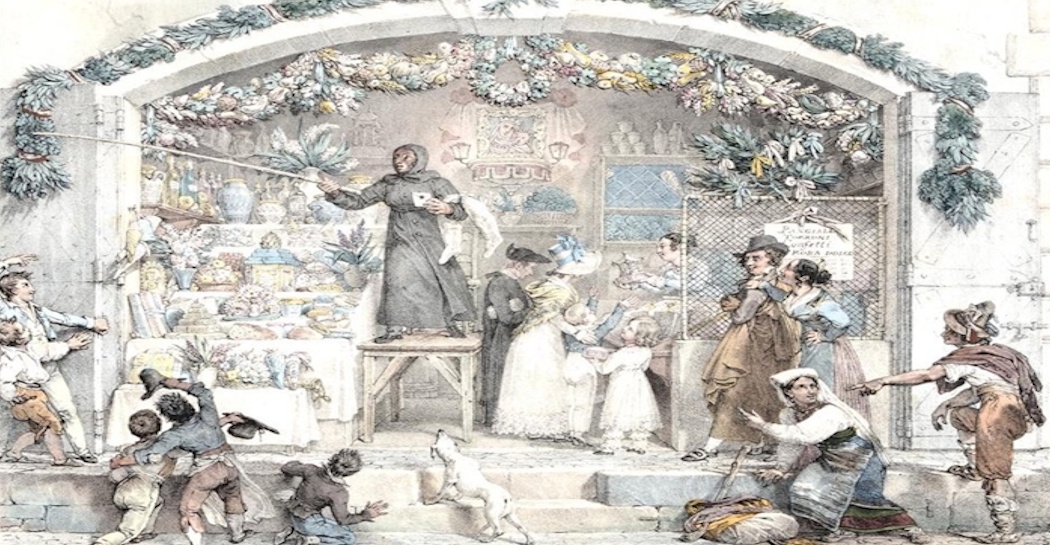 La Befana, 1830 circa, litografia a colori La Befana, 1830 circa, litografia a colori