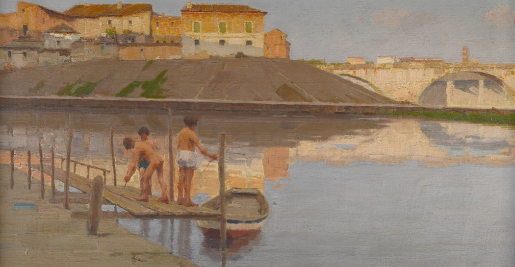 Domenico Quattrociocchi, Il Tevere all'Isola Tiberina, olio su tela, 1930 ca., MR 910 Domenico Quattrociocchi, Il Tevere all'Isola Tiberina, olio su tela, 1930 ca., MR 910