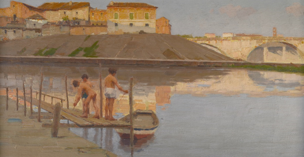 Domenico Quattrociocchi, Il Tevere all'Isola Tiberina, olio su tela, 1930 ca., MR 910 Domenico Quattrociocchi, Il Tevere all'Isola Tiberina, olio su tela, 1930 ca., MR 910
