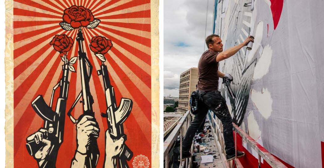 Shepard Fairey a sx Guns and Roses_ a dx Portrait, Photo by Jon Furlong Shepard Fairey a sx Guns and Roses_ a dx Portrait, Photo by Jon Furlong