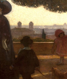 Dipinto che raffigura donne e bambini che passeggiano al Pincio 