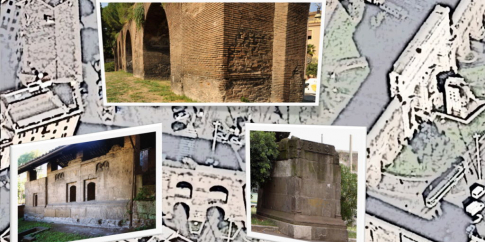 Alcuni dei monumenti protagonisti della passeggiata, sullo sfondo di Piazza di Porta Maggiore