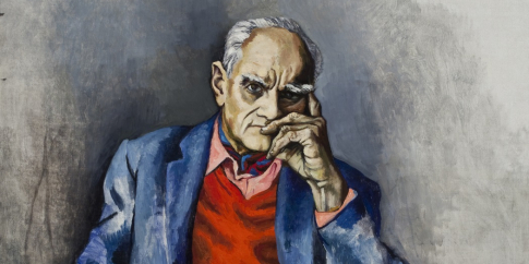 Ritratto Moravia con maglione rosso