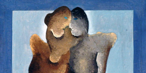 Particolare del dipinto di Fillia_Gli innamorati_un uomo una donna che si abbracciano_olio su tela_1930 ca._1050x545