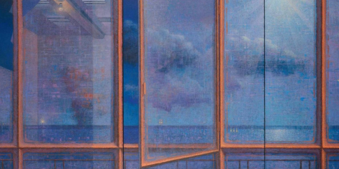Giuseppe Modica, Finestra orizzontale. Notturno (trittico), 2002, olio su tela, cm 100x240, collezione dell’artista (©Giuseppe Modica)