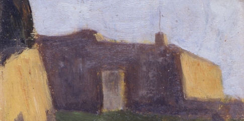 Diego Angeli (1869-1937), particolare di S. Sabina, 1892. Olio su carta, mm 117 x 70 Diego Angeli (1869-1937), particolare di S. Sabina, 1892. Olio su carta, mm 117 x 70