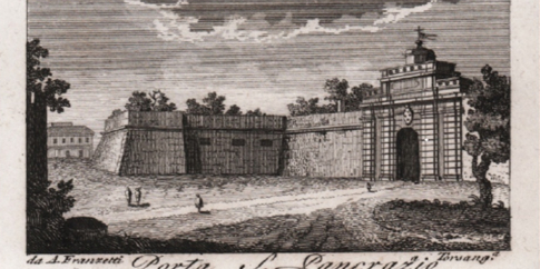 stampa antica con i bastioni del Gianicolo stampa antica con i bastioni del Gianicolo