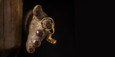 Corredo di Crepereia Tryphaena, particolare della bambola in avorio con al dito un piccolo anellino con chiave, metà del II secolo d. C., da Roma, scavi per la costruzione del Palazzo del Palazzo di Giustizia (1889)