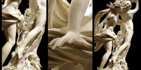 Frame dal video cortometraggio APOLLO &amp; DAPHNE RELOADED IN THE 4th DIMENSION di Umberto Mojmir Ježek (dettagli di Gianlorenzo Bernini, Apollo e Dafne, scultura in marmo, Galleria Borghese)