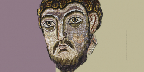 particolare Mosaicista romano, Frammento musivo con testa virile: S. Luca Evangelista, 1230 ca., Musei Vaticani, Città del Vaticano