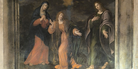 Suor Maria Eufrasia (Flavia Benedetti), La Vergine, la Maddalena e san Giovanni Evangelista, seconda metà del XVII secolo, olio su muro. Galleria d’Arte Moderna, Roma