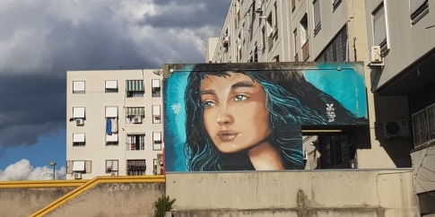 Murale (autore: Gofy) eseguito per il progetto ColorOnda sui muri di TorBellaMonaca ideato da El ‘Che’ntro Sociale Torbellamonaca, 2019