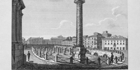 Il Recinto di Pio VII con i resti della Basilica Ulpia da poco scoperti (1830 circa)