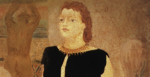 Mario Mafai, Ritratto di Antonietta nello studio di scultura, 1934, olio su tela cm 192x100, dettaglio Mario Mafai, Ritratto di Antonietta nello studio di scultura, 1934, olio su tela cm 192x100, dettaglio