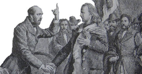 stretta di mano tra Mazzini e Garibaldi