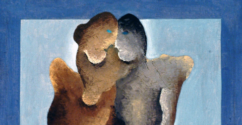 Particolare del dipinto di Fillia_Gli innamorati_un uomo una donna che si abbracciano_olio su tela_1930 ca._1050x545