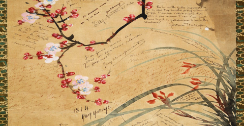Kakemono con fiori e rami con firme di letterati francesi (dettaglio), colori ad acqua su carta, MN  1305