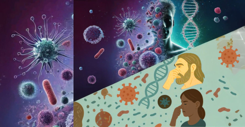 rappresentazione grafica del rapporto tra microrganismi ed evoluzione umana