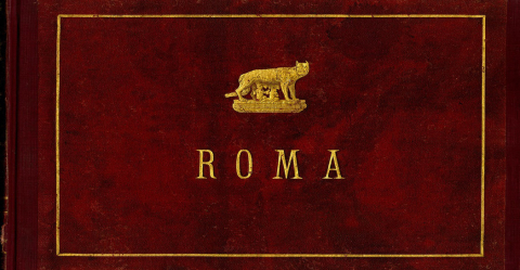 Copertina album fotografico "Roma", 1870-80, pelle, tela oro, Museo di Roma, AF 6054. 