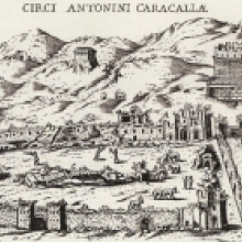 L'obelisco nell'area del circo di Massenzio  (G.Lauro, Antiquae urbis splendor, Roma 1642)